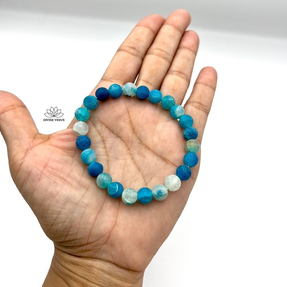 Blue Crackle Agate Beaded Bracelet - Picture 5 of 6